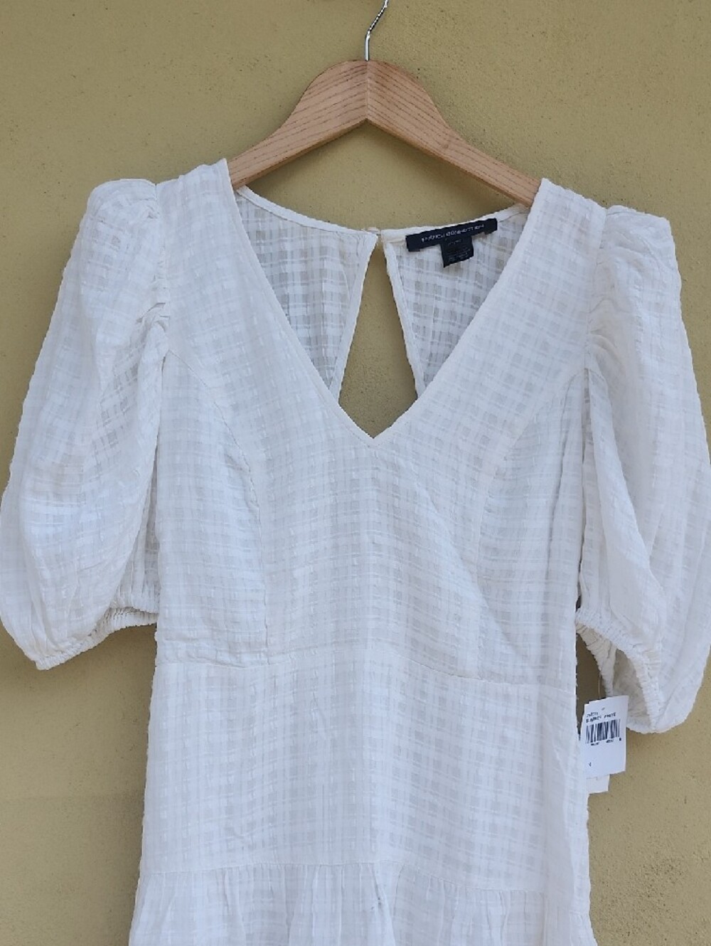 French Connection Sundress White Textured Mini Dress with V-Neck - Picture 4 of 16